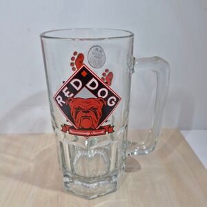 Vintage Red Dog Beer Mug Glass 1997 Plank Road Brewery Bulldog Paw Prints